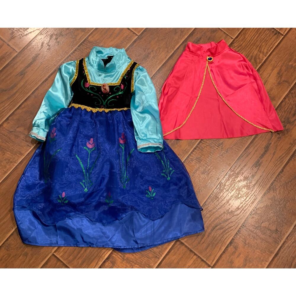 Disney Frozen Anna Costume Dress Girls Size 4-6 Long Sleeve Blue Red Princess - Picture 6 of 12
